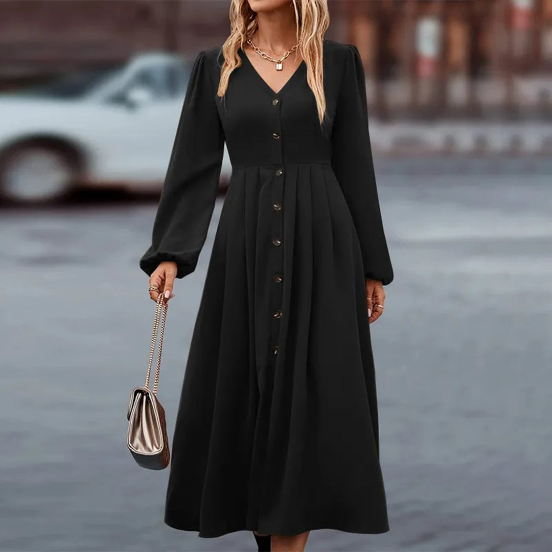 Black Midi Shirt Dress – Elegant Casual Dress for Women, Versatile Daywear