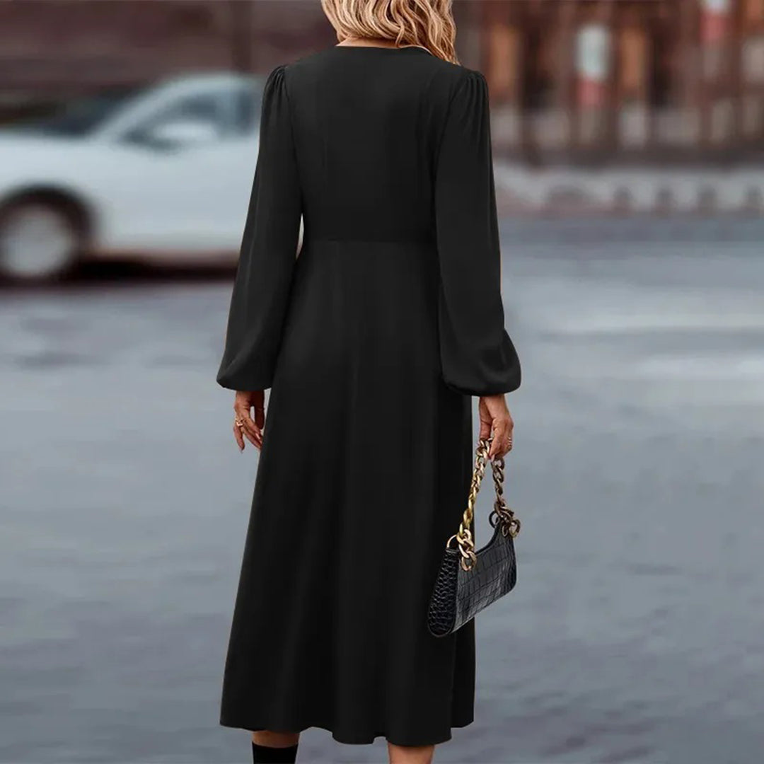 Black Midi Shirt Dress – Elegant Casual Dress for Women, Versatile Daywear