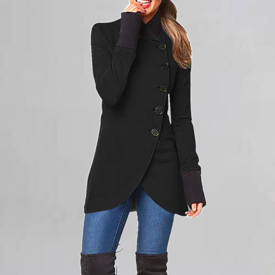 Women's Long Black Coat – Stylish Overcoat for Winter Fashion & Warmth