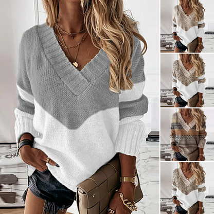 Women's Knitted V-Neck Jumper – Cozy Knit Sweater for Casual Wear