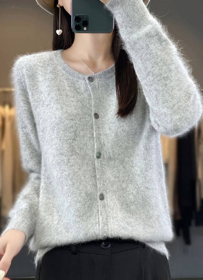 Women's Short Cardigan Beige – Lightweight Knit Sweater for Casual Wear