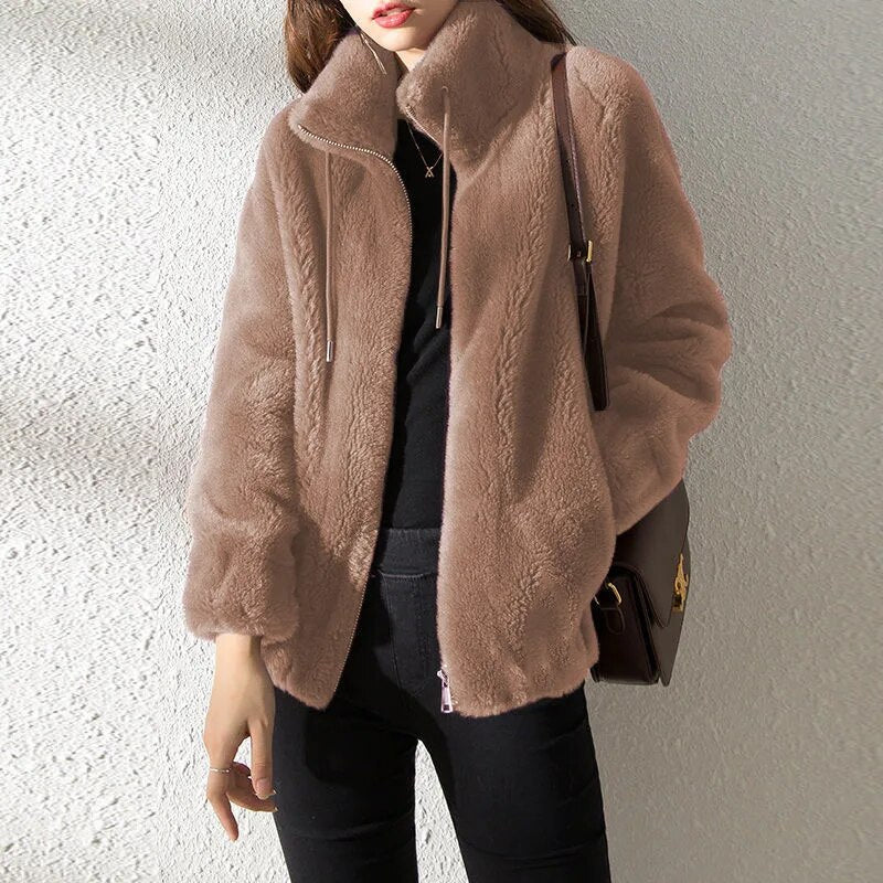 Teddy Jacket for Women – Cozy Stand-up Collar Outerwear for Winter Fashion