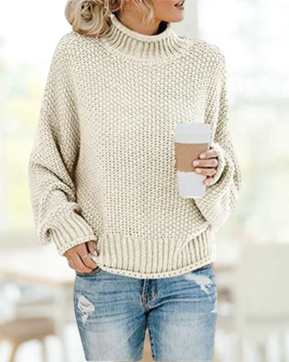 Women's Oversized Stand Collar Sweater – Cozy Knit Pullover for Casual Wear