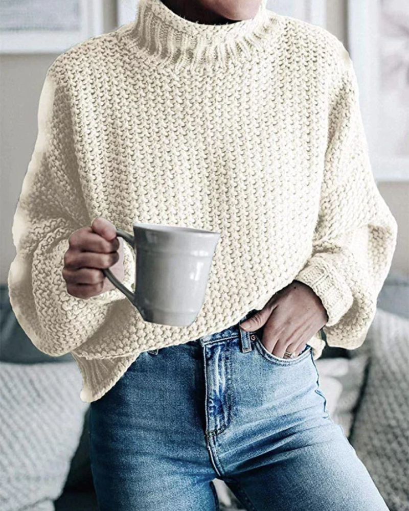 Women's Oversized Stand Collar Sweater – Cozy Knit Pullover for Casual Wear