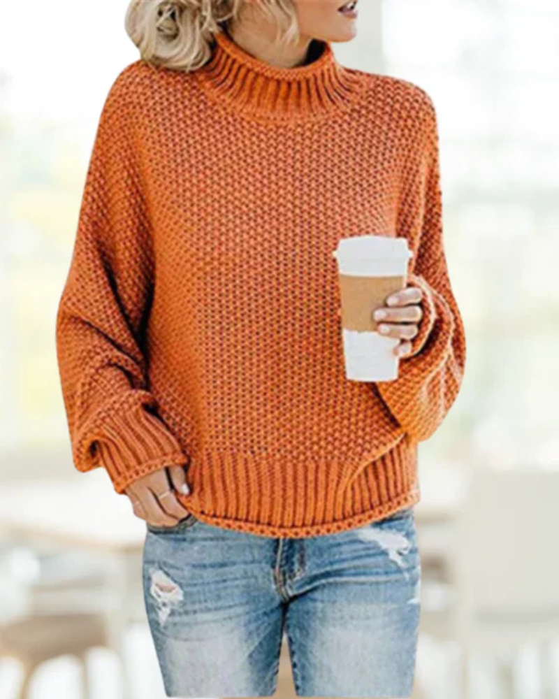 Women's Oversized Stand Collar Sweater – Cozy Knit Pullover for Casual Wear