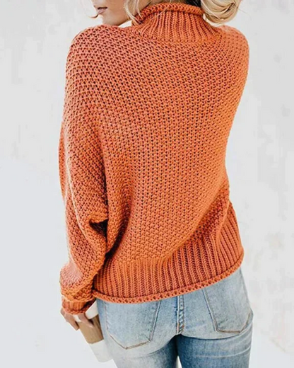 Women's Oversized Stand Collar Sweater – Cozy Knit Pullover for Casual Wear