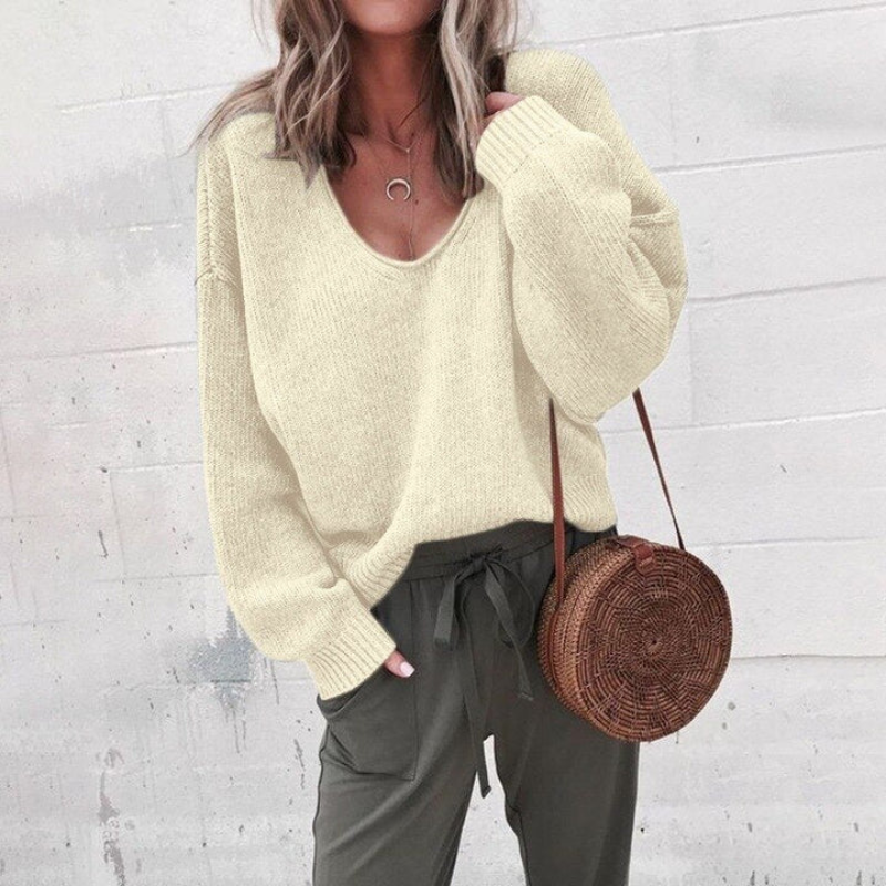 Women's Oversized Knitted Jumper V-Neck – Cozy Knit Sweater for Casual Wear