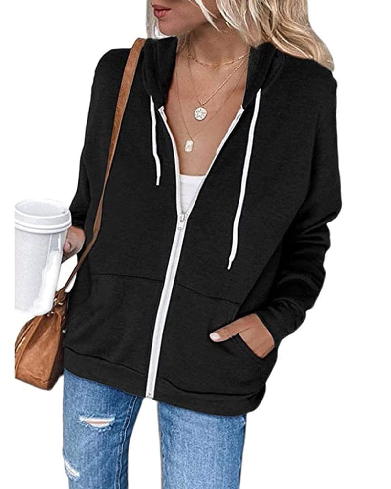 Women's Zip Hoodie Black – Stylish Casual Jacket for Everyday Wear