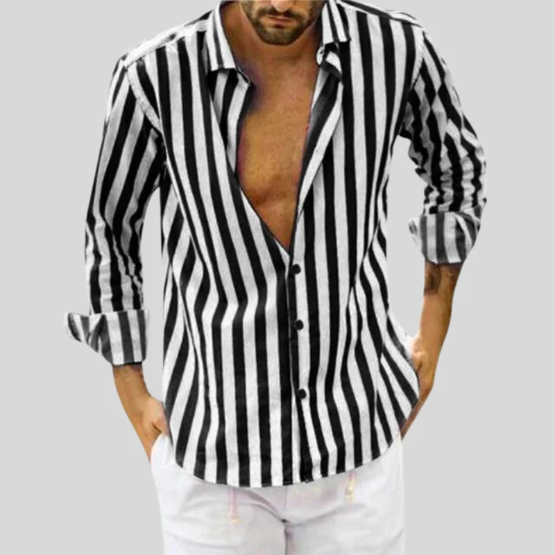 Men's Long Sleeve Shirt – Striped Casual Shirt for Work and Weekend Wear