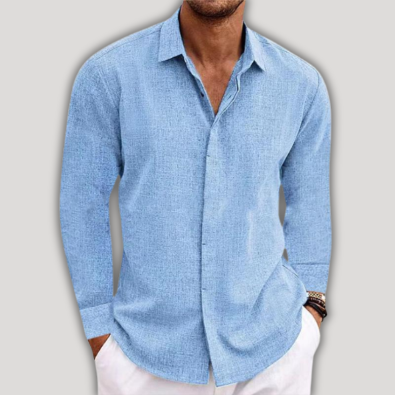 Men's Long Sleeve Shirt – Casual Blue Dress Shirt for Work and Everyday Wear