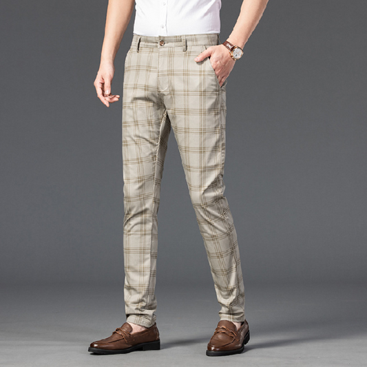 Men's Chino Trousers – Checked Fabric Casual Pants for Smart-Casual Style