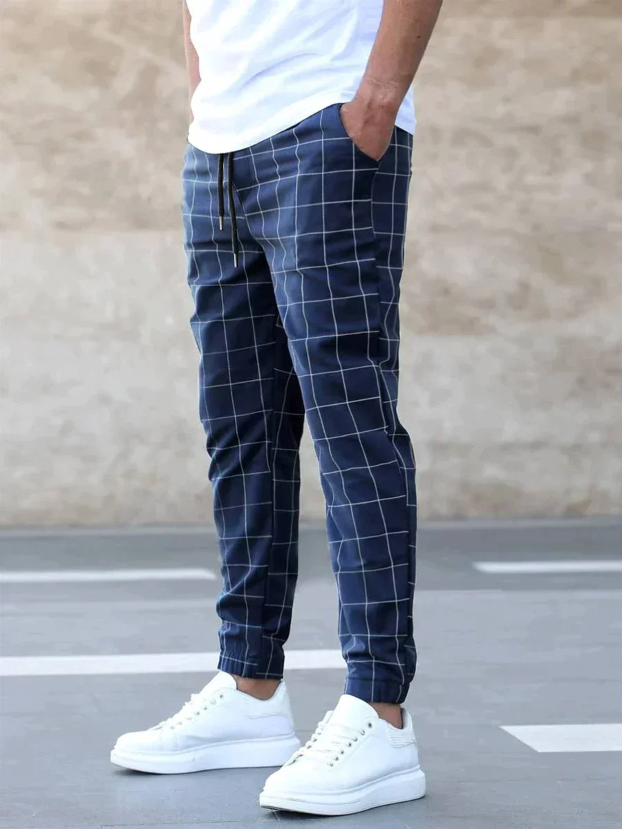 Men's Casual Trousers – Checked Pattern Lightweight Cotton Pants for Everyday Wear