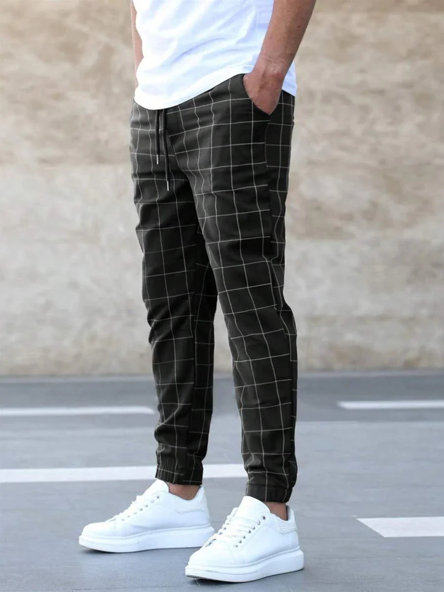 Men's Casual Trousers – Checked Pattern Lightweight Cotton Pants for Everyday Wear