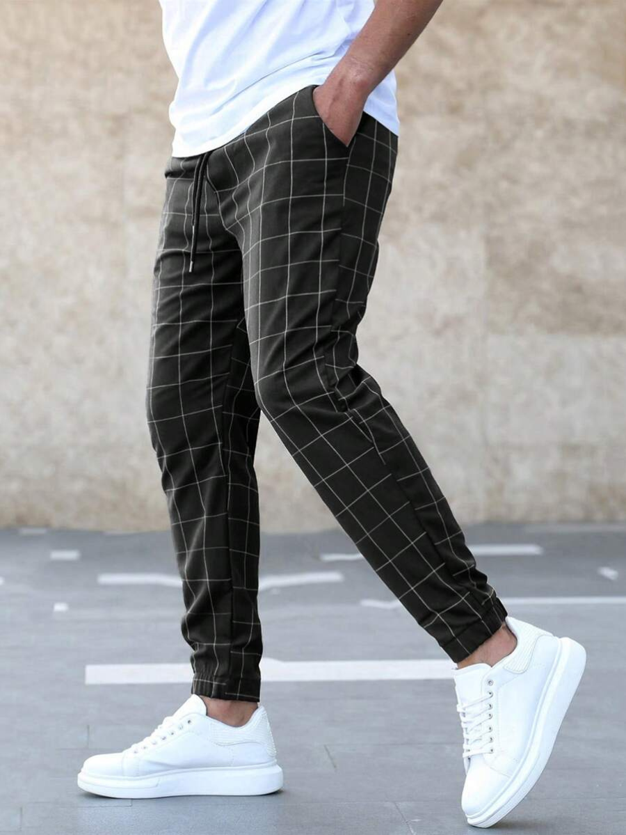 Men's Casual Trousers – Checked Pattern Lightweight Cotton Pants for Everyday Wear