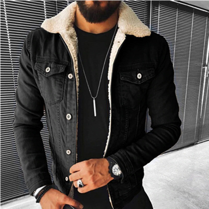 Men's Denim Jacket Black – Lined Casual Jacket for Fall and Winter Wear