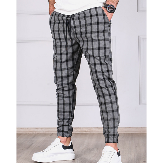 Men's Jogging Trousers – Grey Checked Athletic Pants for Comfort and Style