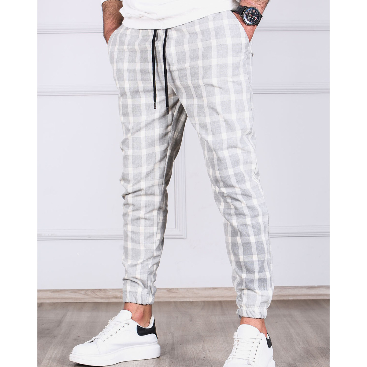 Men's Jogging Trousers – Grey Checked Athletic Pants for Comfort and Style