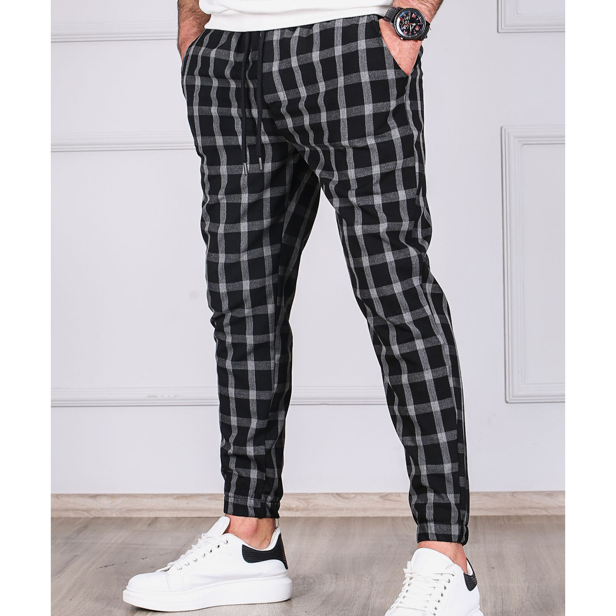 Men's Jogging Trousers – Grey Checked Athletic Pants for Comfort and Style