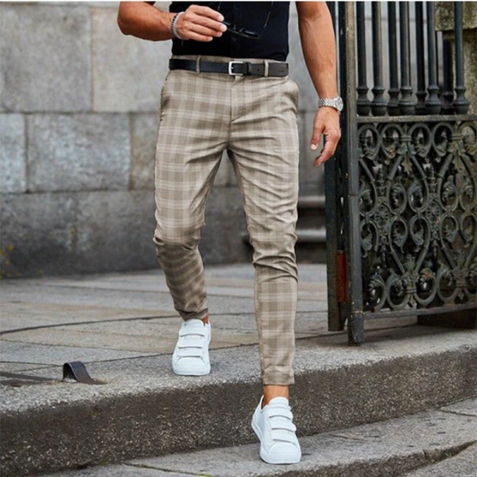 Chino Trousers for Men – Checked Casual Pants in Comfortable Fabric