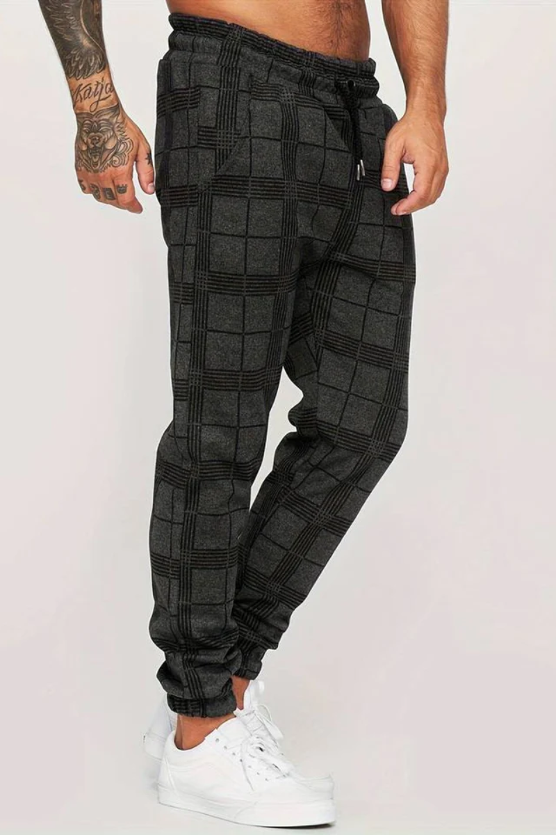 Jogging Trousers for Men – Stylish Checked Sweatpants in White for Casual Wear