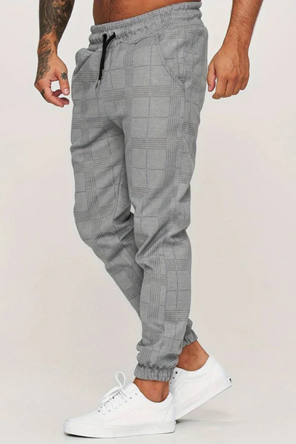 Jogging Trousers for Men – Stylish Checked Sweatpants in White for Casual Wear