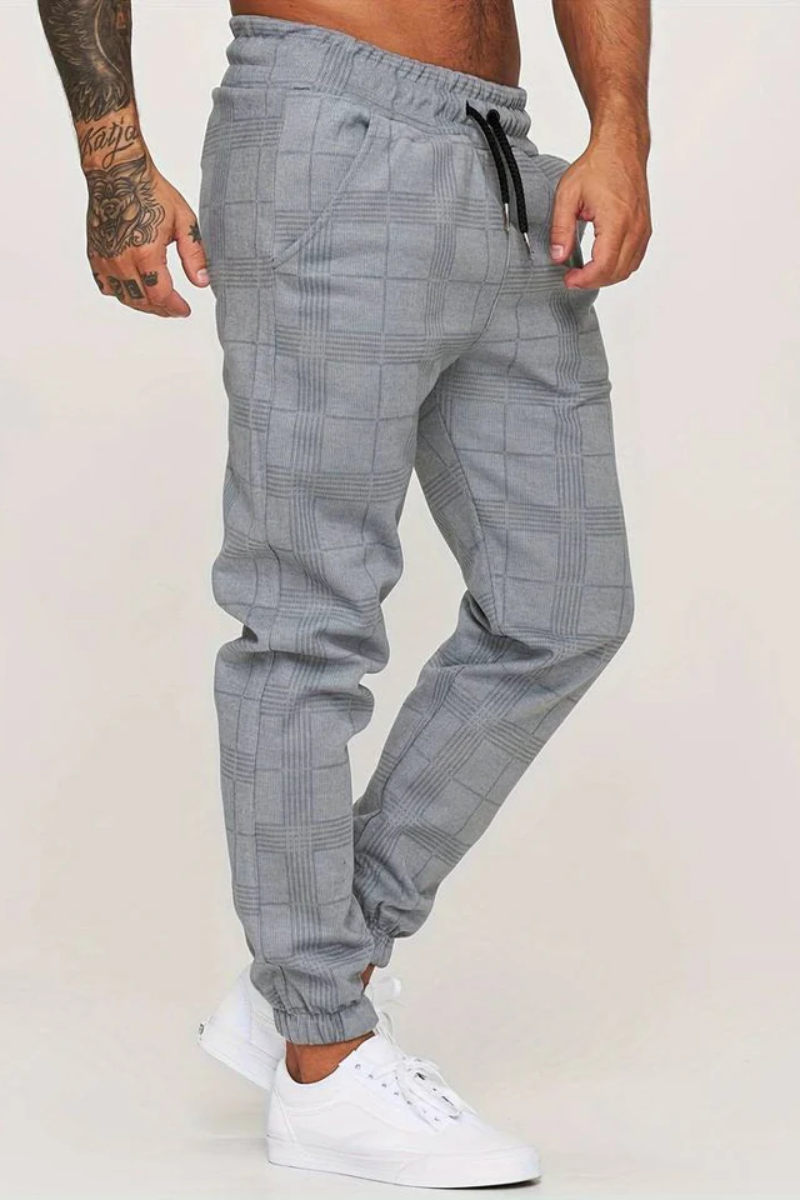 Jogging Trousers for Men – Stylish Checked Sweatpants in White for Casual Wear