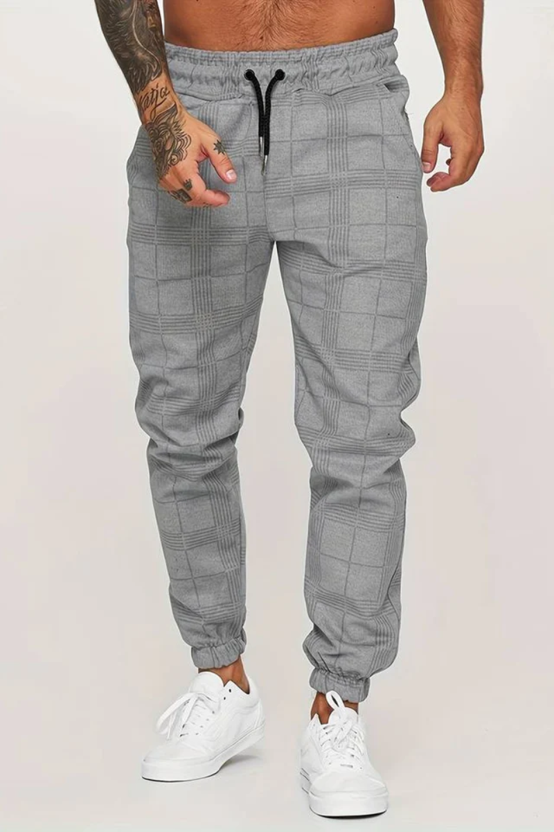 Jogging Trousers for Men – Stylish Checked Sweatpants in White for Casual Wear