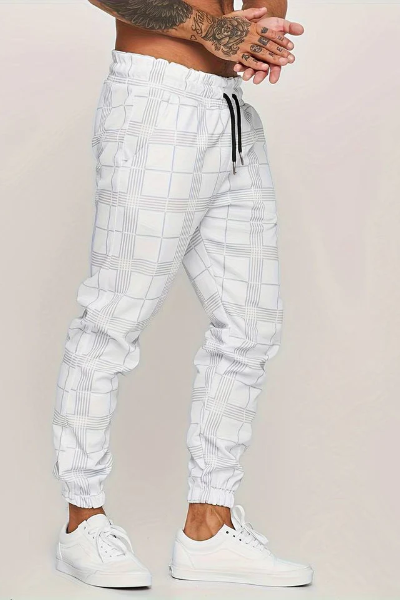 Jogging Trousers for Men – Stylish Checked Sweatpants in White for Casual Wear