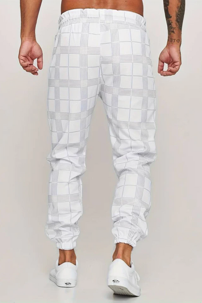 Jogging Trousers for Men – Stylish Checked Sweatpants in White for Casual Wear