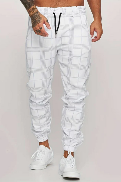 Jogging Trousers for Men – Stylish Checked Sweatpants in White for Casual Wear