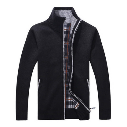 Men's Black Cardigan – Stylish Stand-Up Collar Sweater for Casual Wear