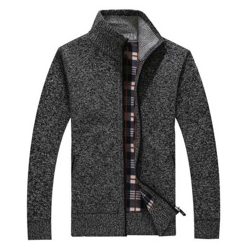 Men's Black Cardigan – Stylish Stand-Up Collar Sweater for Casual Wear