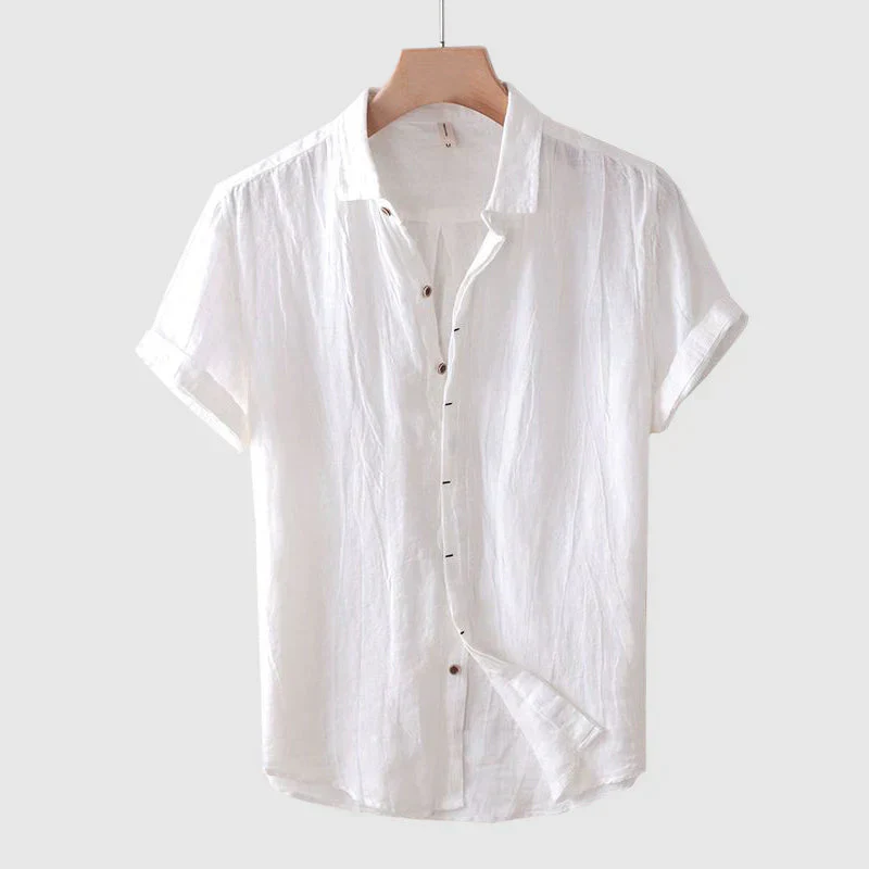 Men's Short Sleeve Shirt – White Casual Shirt for Summer, Lightweight Cotton Top