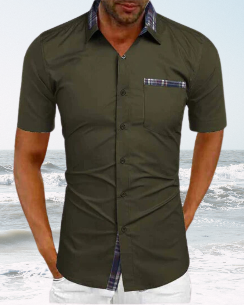 Men's Short Sleeve Shirt – Stylish Stand-Up Collar Casual Top for Summer