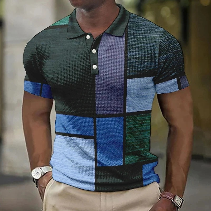 Men's Short Sleeve Polo Shirt – Stylish Print Design, Comfortable Fit, Casual Wear