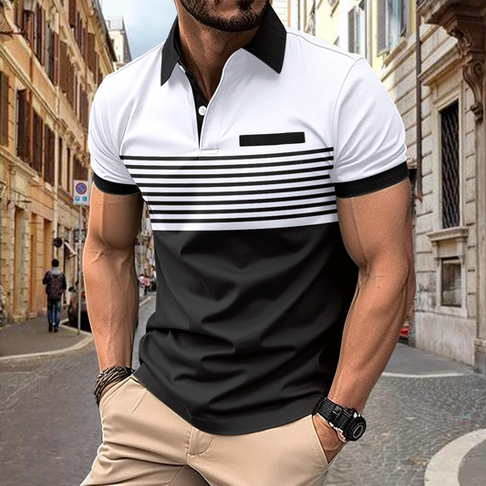 Men's Polo Shirt – Striped Short Sleeve Casual Top for Summer Style