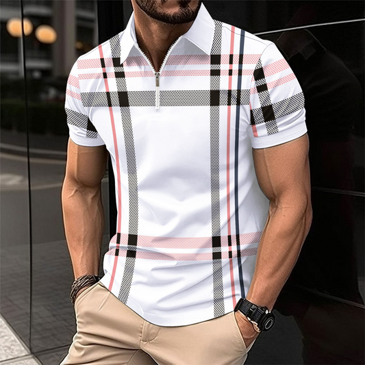 Men's Striped Polo Shirt – Short Sleeve Casual Top for Summer Wear