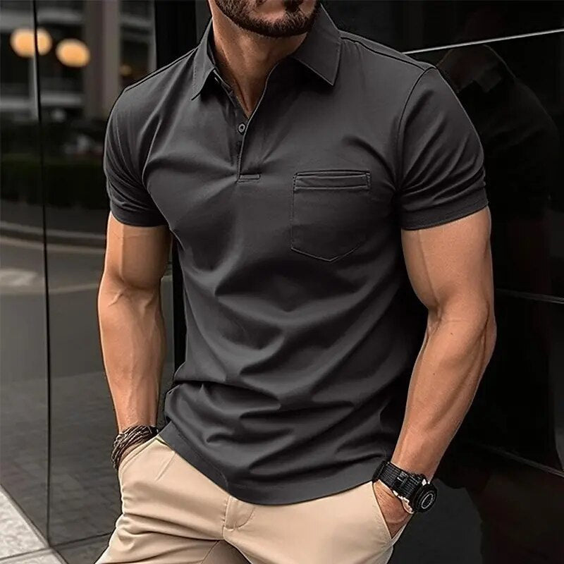 Men's Short Sleeve Polo Shirt – Classic Black Casual Top for Summer Wear