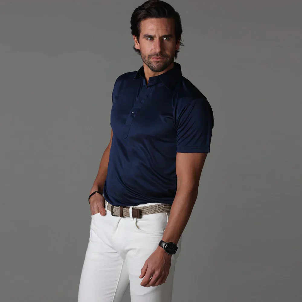 Men's Polo Shirt Short Sleeve – Classic White Cotton Casual Top for Summer