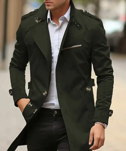 Men's Long Black Trench Coat – Stylish Waterproof Overcoat for All Occasions