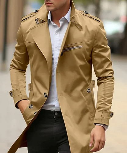 Men's Long Black Trench Coat – Stylish Waterproof Overcoat for All Occasions