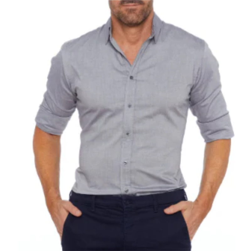 Men's Long Sleeve Shirt – Stylish Stand Collar Dress Shirt for Casual or Formal Wear