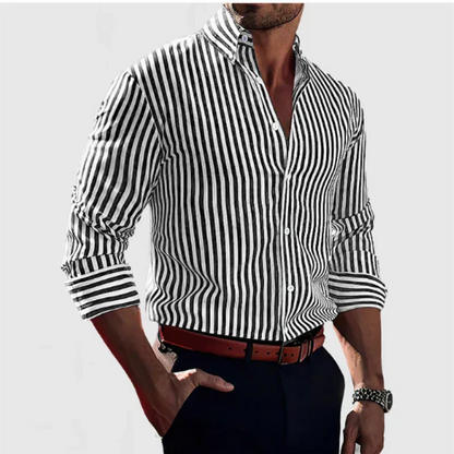 Men's Long Sleeve Striped Shirt – Casual Dress Shirt for Work and Weekend