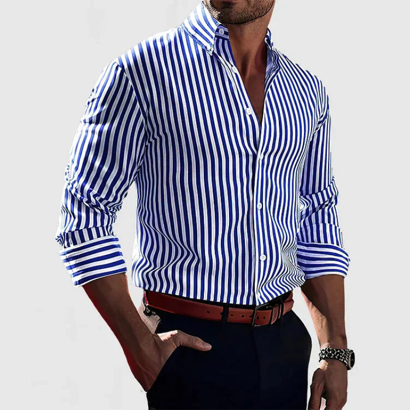 Men's Long Sleeve Striped Shirt – Casual Dress Shirt for Work and Weekend