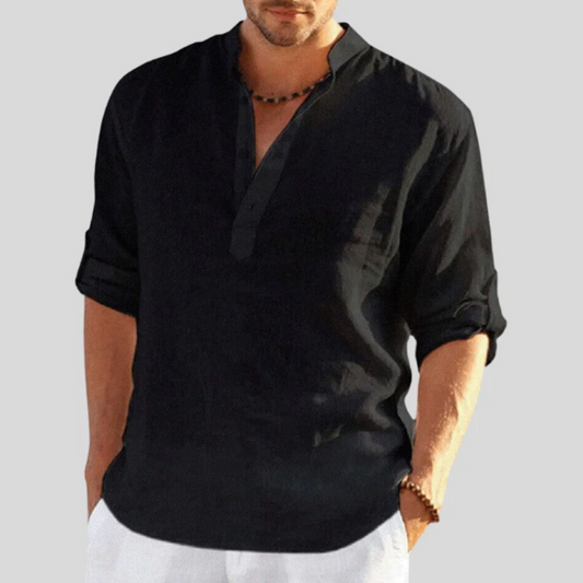 Men's Long Sleeve Polo Shirt – Black Casual Top for Everyday Wear and Style