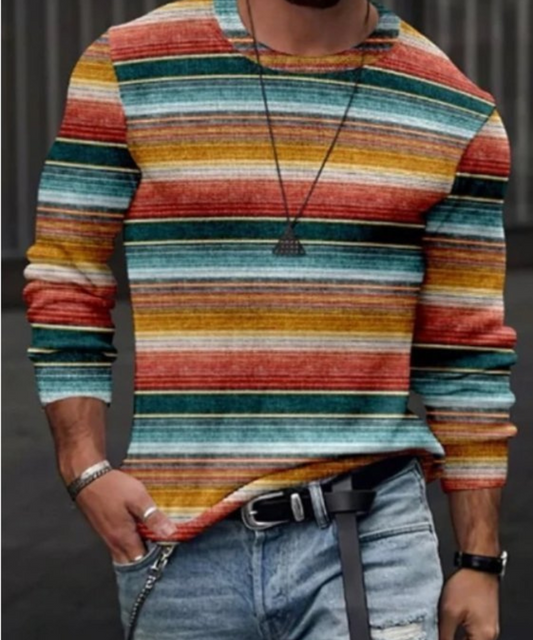 Men's Long Sleeve Sweatshirt – Striped Casual Pullover for Everyday Wear