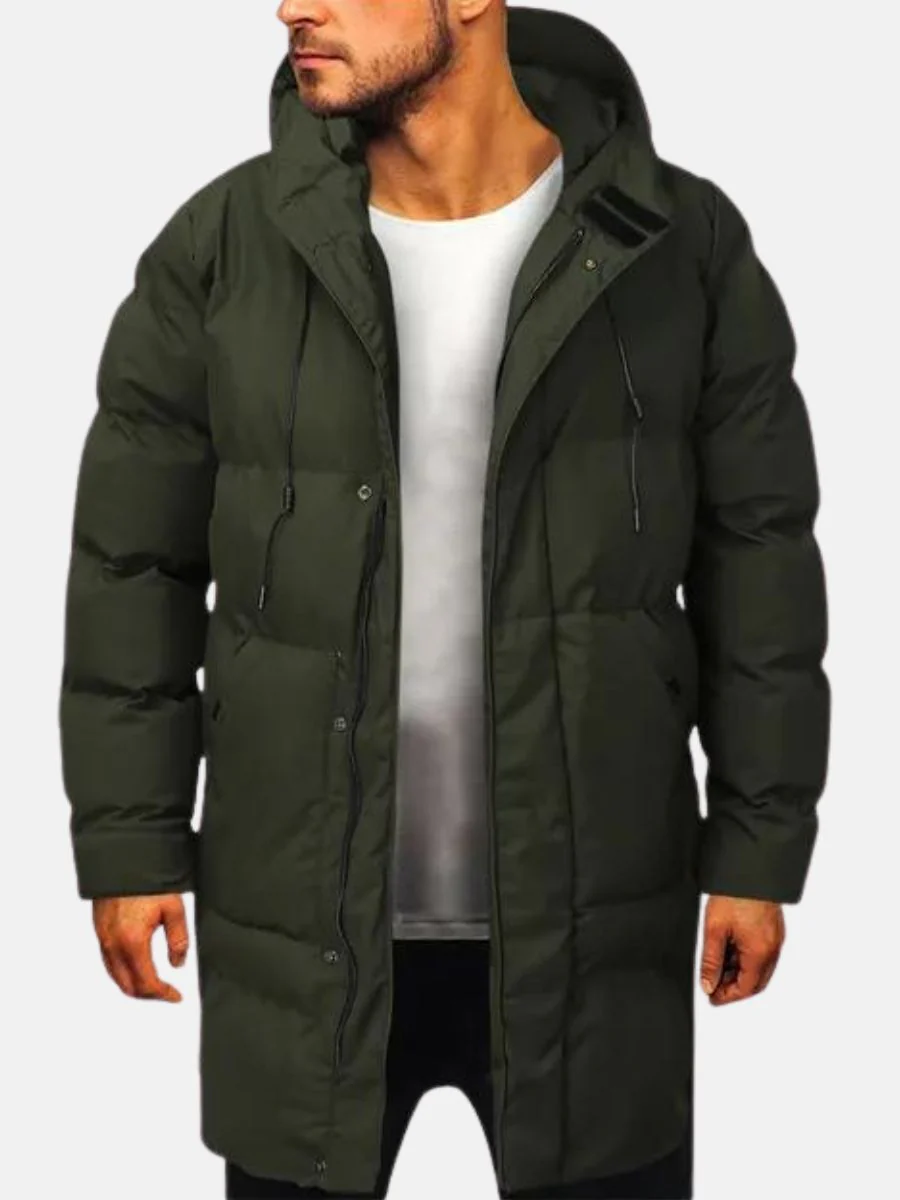 Men's Long Down Jacket – Quilted Hooded Winter Coat for Warmth and Style