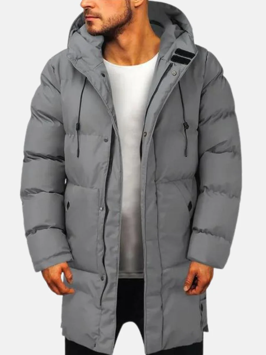 Men's Long Down Jacket – Quilted Hooded Winter Coat for Warmth and Style