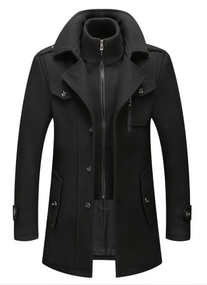 Men's Long Winter Coat – Stylish Black Overcoat for Cold Weather Fashion