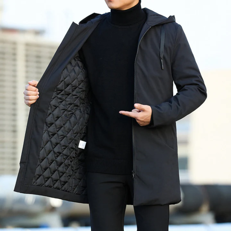 Men's Winter Coat – Long Black Coat for Warmth and Style